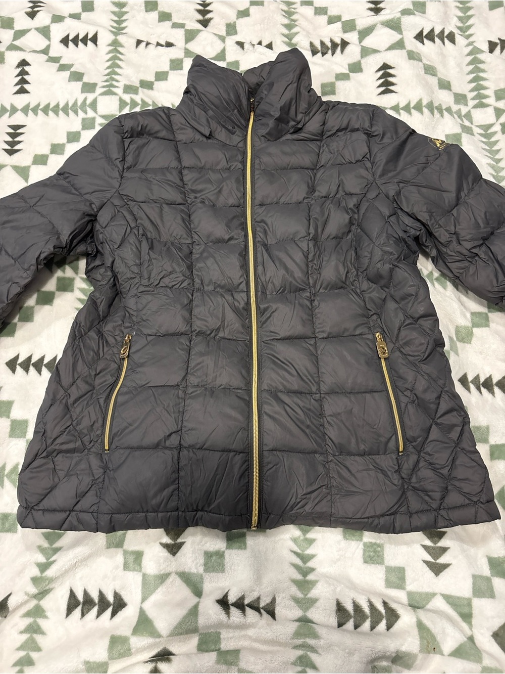 Black Quilted Packable Women's Jacket with Gold Zippers